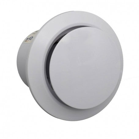 Ventilator rotund de baie 125mm - profil lateral, clapeta inchisa, montaj in perete