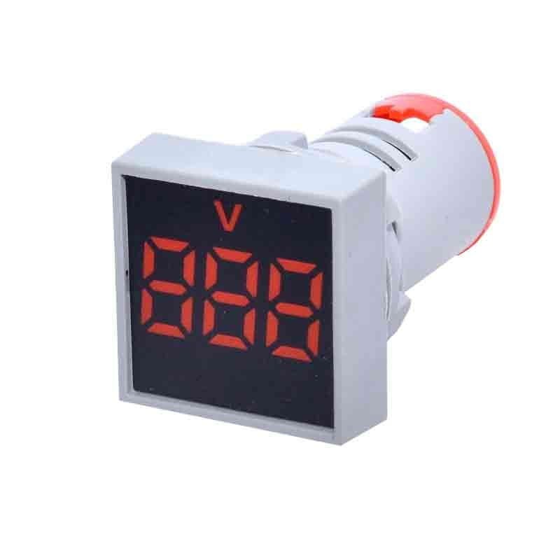 Voltmetru digital LED patrat 22mm, montaj panou, gama AC 12-500V, afisaj rosu cu 3 cifre